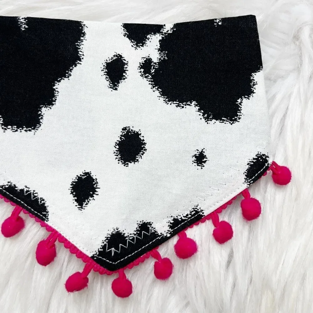 Louadore Nala's MOOd Cow Print Dog Bandana Black White Pink